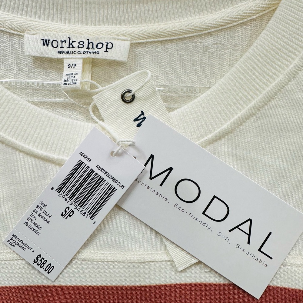 Workshop Republic Clothing Long Sleeve Top - Cream and Rust Orange Stripes - Picture 5 of 5